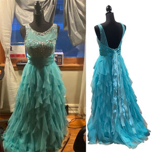 Deb Aquamarine
 Rhinestone Ruffle Formal Dress Size 9/10